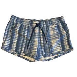 prAna Active Workout Tech Hiking Shorts 3" Inseam Sz L Blue White TieDye Pockets